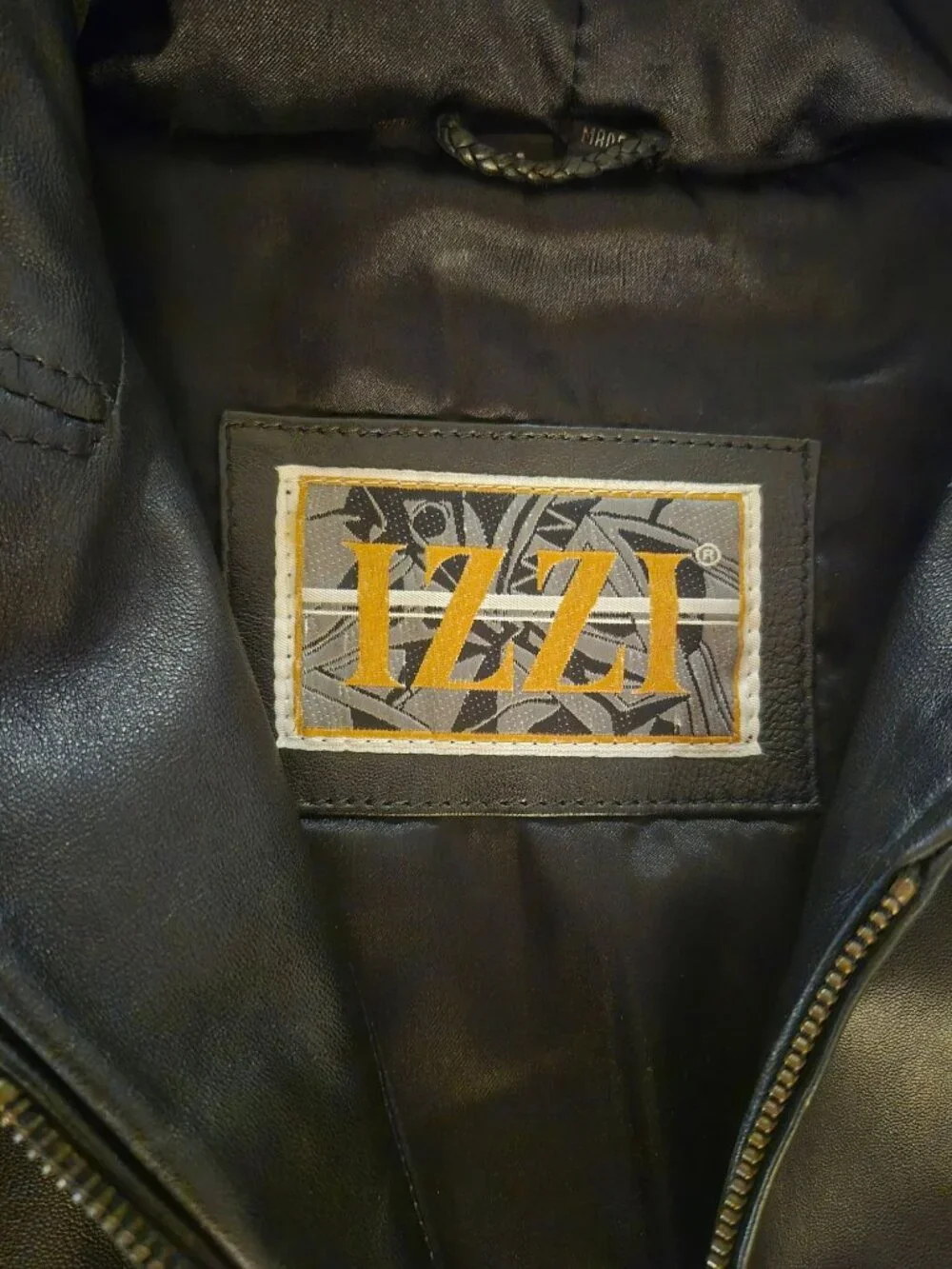 Vintage Izzi Black Leather Hooded Zip-Up Jacket Medium - Picture 8 of 8